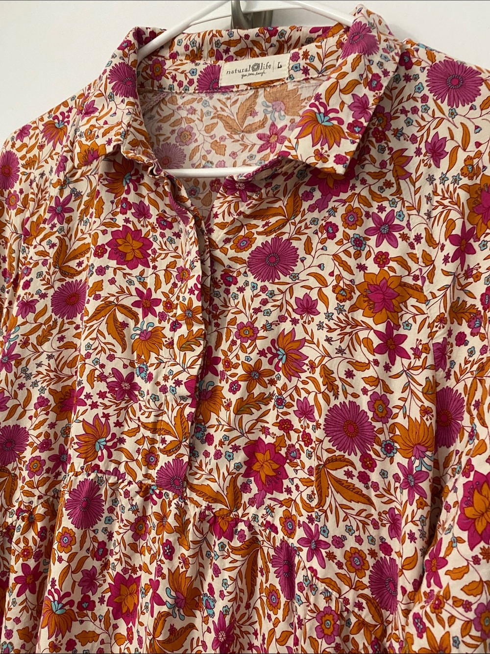 NATURAL LIFE Pink & Orange Floral Paisley Print Button-Front Midi Dress - Picture 5 of 7